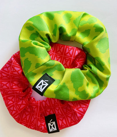 Scrunchies 2 Pack Animal Print Green & Logo Fuchsia
