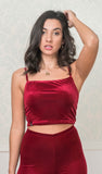 Red Velvet Crop Top with Straight Neckline