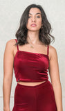 Red Velvet Crop Top with Straight Neckline