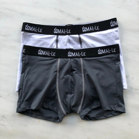 2 Pack Basic White & Gray Male Trunk Underwear