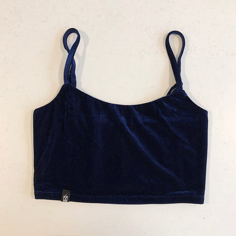 Blue Velvet Crop Top Round Neckline